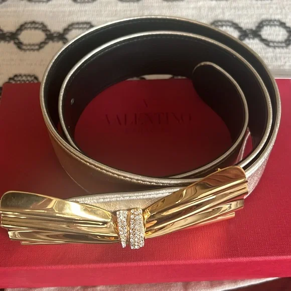 Valentino Vintage Metallic Silver and Gold Bow Belt - Picture 4 of 8